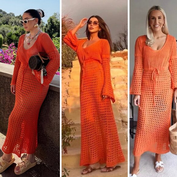 NWT ZARA Crochet Orange Coverup Long Dress Size Small - Picture 1 of 8